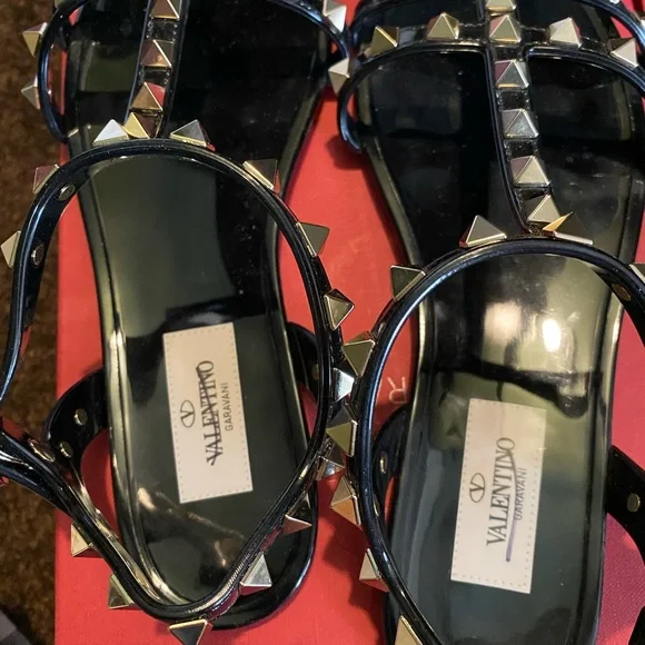 Valentino Rockstud Jelly T-Strap Sandals Black PVC Women's Size 36 - Picture 5 of 7